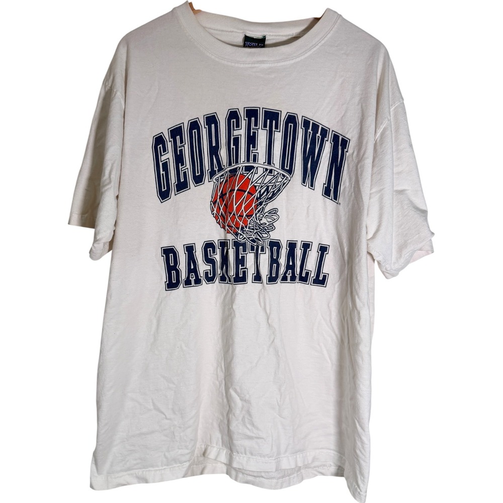 Vintage MV Sport Men's Georgetown University Hoyas Basketball T Shirt White XL